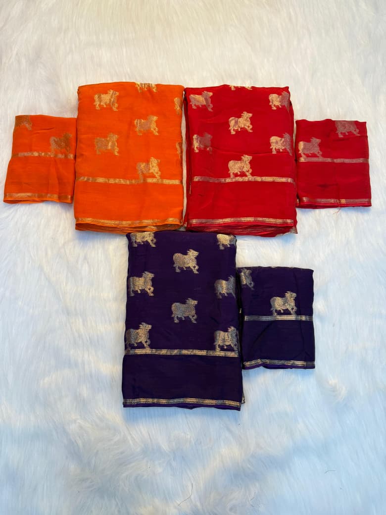 Pure Soft Viscose Crepe Silk Saree with Chit Pallu Design